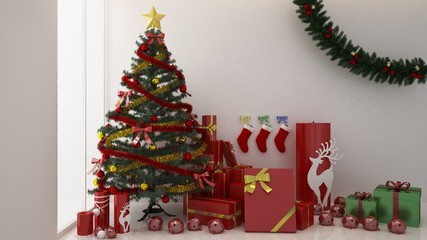 The interior 3d rendering gift space with Christmas beautiful pop decoration