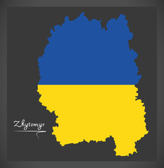 Zhytomyr map of Ukraine with Ukrainian national flag illustration