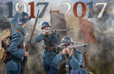 Fototapeta premium French soldiers 1917 attack, November 11th