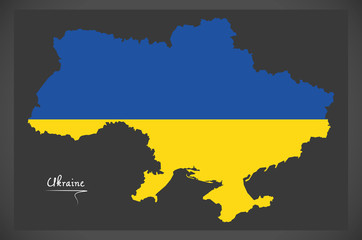 Ukraine map with Ukrainian national flag illustration