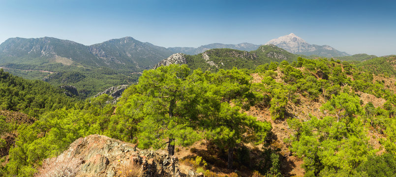 Panoramic view of the Tahtali mountain and range, Traditional Turkish nature landscape