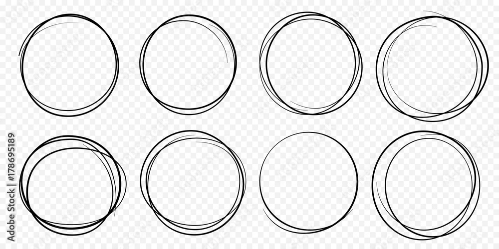 Wall mural hand drawn circle line sketch set. vector circular scribble doodle round circles for message note ma