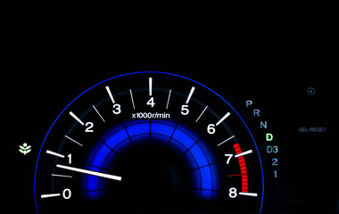 digital screen of telling speed of the car in close up
