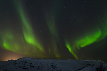 Night,winter, landscape, hills,tundra, and in the sky the stars, Aurora.