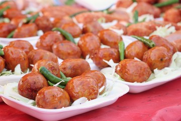Fried sausage at street food