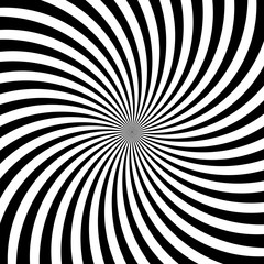 Hypnotic swirl lines or vortex spin or black and white circular motion twirls. Vector optical illusion pattern background of spiral rotating psychedelic hypnosis lines in hypnotic motion - obrazy, fototapety, plakaty