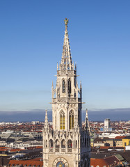 Fototapeta na wymiar aerial of Munich with tower of new city hall