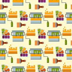 Construction tools worker equipment house renovation seamless pattern background handyman vector illustration.