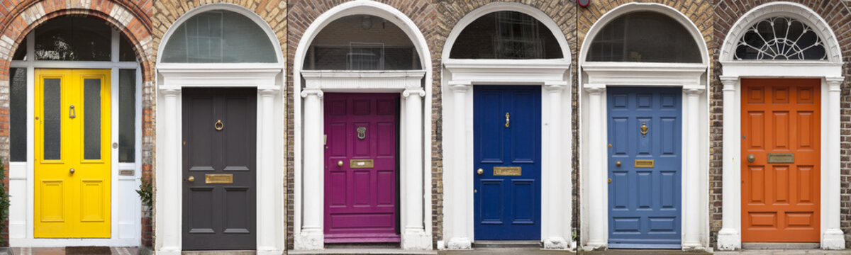 Set of colored doors in Dublin from Georgian times (18th century)