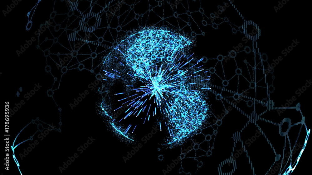 Wall mural digital earth, connection network rotation of planet world map background