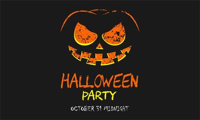 Scary halloween party with pumpkin background vector illustration for invitation card, celebration card, greeting card Isolated on black color