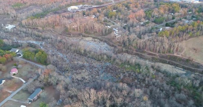 Aerial drone footage over a forest swamp