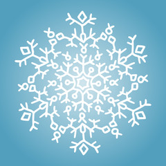 Winter white snowflake on blue background. Christmas element. Vector illustration.