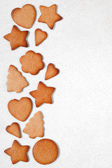 Background with various ginger cookies on the table