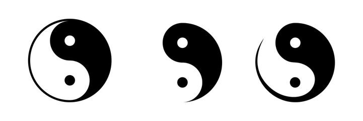Vector set of black and white yin and yang symbols isolated on a white background. - obrazy, fototapety, plakaty