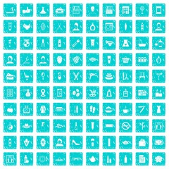 100 beauty salon icons set grunge blue