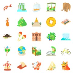 Tourist activity icons set, cartoon style