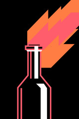 Symbol of revolution, burning molotov cocktail