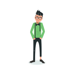 Exhausted and completely wiped out cartoon guy in casual clothes, gesturing. Vector illustration. Modern flat design.