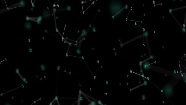 Cinematic background of green flying figures linked together. Seamless loop.