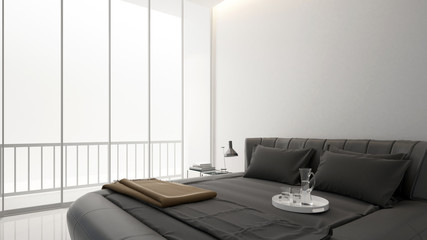bedroom and balcony  in apartment or hotel - Interior design - 3D Rendering
