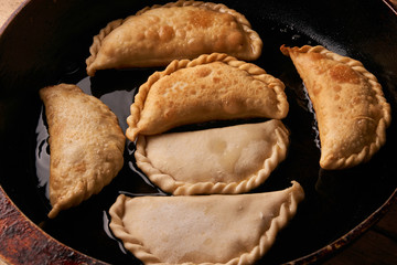 Cheburek fried pie with meat and onion
