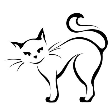 Vector black and white illustration of a cat.