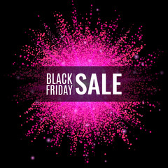 Words Black Friday Sale on Bright purple sprayed circle abstract pattern background.