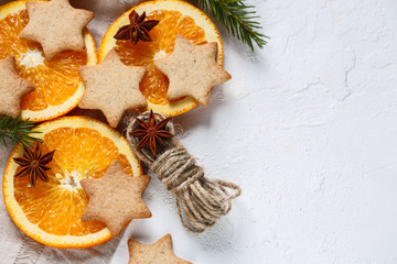 Christmas decoration. Twig christmas tree, christmas gingerbread