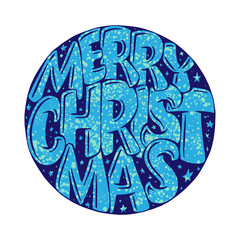 Decorative hand drawn lettering. Handwritten phrase Merry Christmas in circle isolated on white background. Trendy vector design for xmas decor and posters