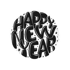Happy New Year hand drawn lettering for card.