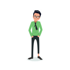 Exhausted and completely wiped out cartoon guy in casual clothes, gesturing. Vector illustration. Modern flat design.