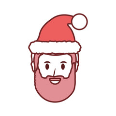 flat line colored  santa claus  face over white background vector illustration