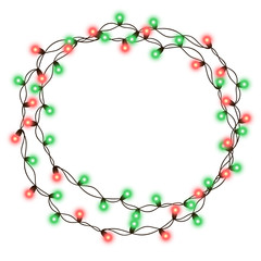 String purple garland  isolated on white background. Vector illustration of Christmas, New Year party decoration with transparency. Glowing light for card design. Lights border.