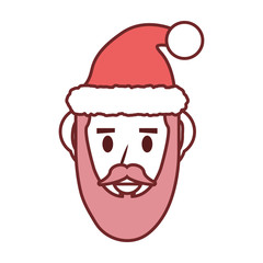 flat line colored  santa claus  face over white background vector illustration