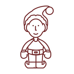 flat line uncolored  christmas elf over white background  vector illustration