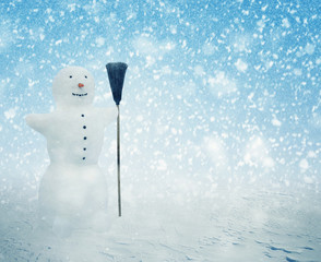 Snowman on winter background