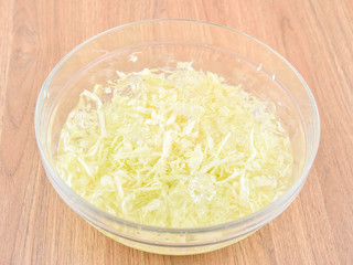 cabbage slices in glass bowl