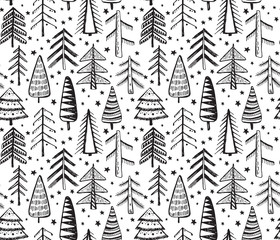 Seamless pattern with ornate Christmas trees.