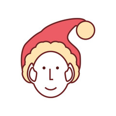flat line colored  christmas elf over white background  vector illustration
