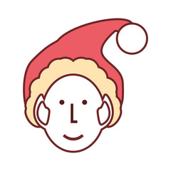 flat line colored  christmas elf over white background  vector illustration