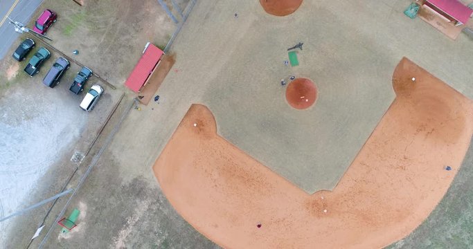 Aerial Drone footage flying over a baseball field