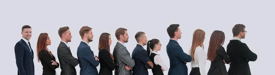 Profile of a business team in a single line against white background