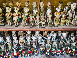 Rows of traditional water puppet dolls in Hanoi, Vietnam
