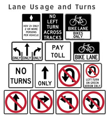Regulatory traffic sign. Lane Usage and Turns. Flat design. Vector illustration.