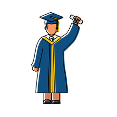 flat line colored   man graduating over white background  vector illustration