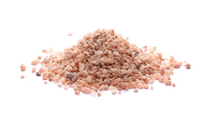 Himalayan salt grains isolated on white background