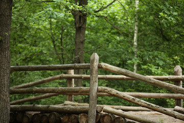 Fototapeta premium Деревянный мост из брёвен