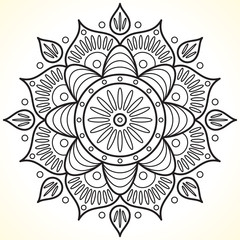 Monochrome contour Flower Mandala. Vintage decorative elements. Oriental pattern, coloring book page. Vector illustration.