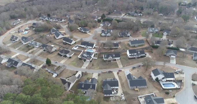 Aerial Drone Footage over a neighborhood in a rural area